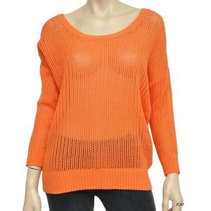 Calvin Klein Jeans 3/4 Sleeve Mesh Sweater Pullover Top New Coral XS/M Nwt $79